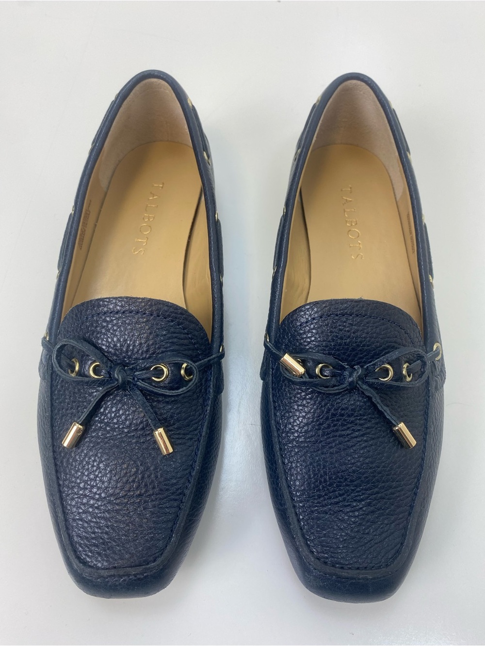 Talbots Navy Pebbled Leather Bow-Detail Loafers